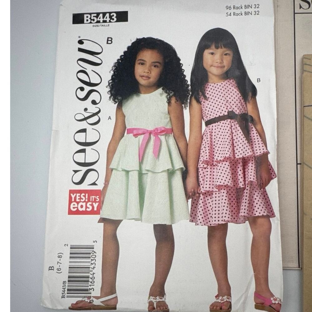 Butterick B5443 See & Sew Sewing Pattern Size 6-7- 8, Child's Dresses UNCUT